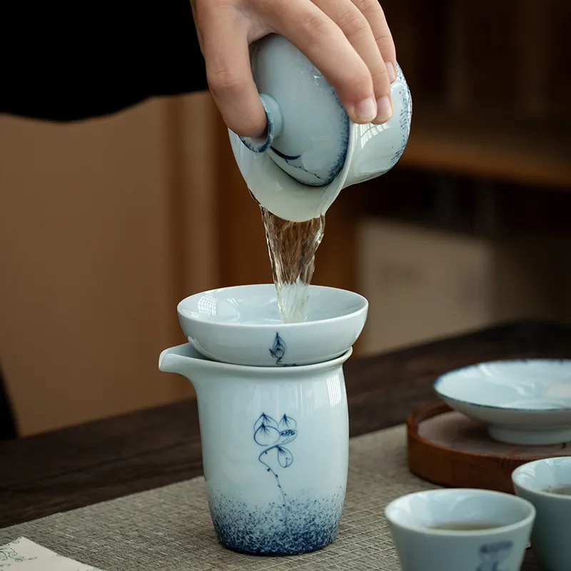 Pure Hand Drawing Tea Cup Gaiwan Household Porcelain Kung Fu Set Brewing Bowl Ceremony