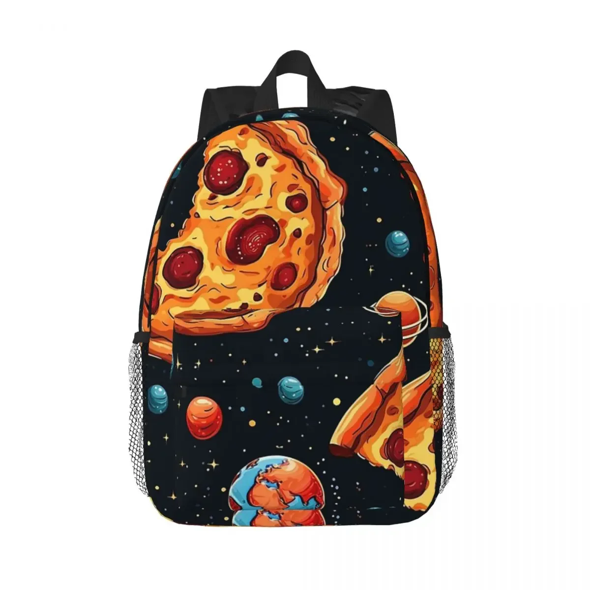 Pizza In Space Pattern Cosmic Foodie Design Whimsical Pizza Backpacks Boys Bookbag Students School Bags Rucksack Shoulder Bag