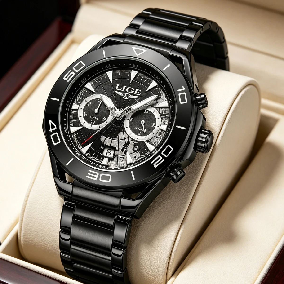 LIGE Luxus Herrenuhr Leuchtend Wasserdicht mit Wochentagsanzeige Edelstahl Quarz Armbanduhr in Goldfarbe für Männer reloj hombre