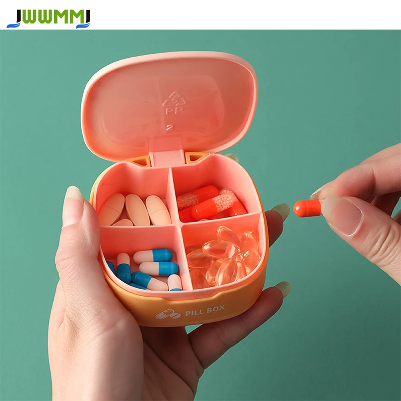 1Pcs Travel Pill Case Organizer - Small Pill Box Supplement Case for Pocket or Purse,4 Compartment Moistureproof Pill Case