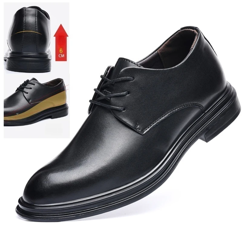 

Мужская официальная деловая обувь, свадебные кожаные туфли со скрытой высотой 6 см