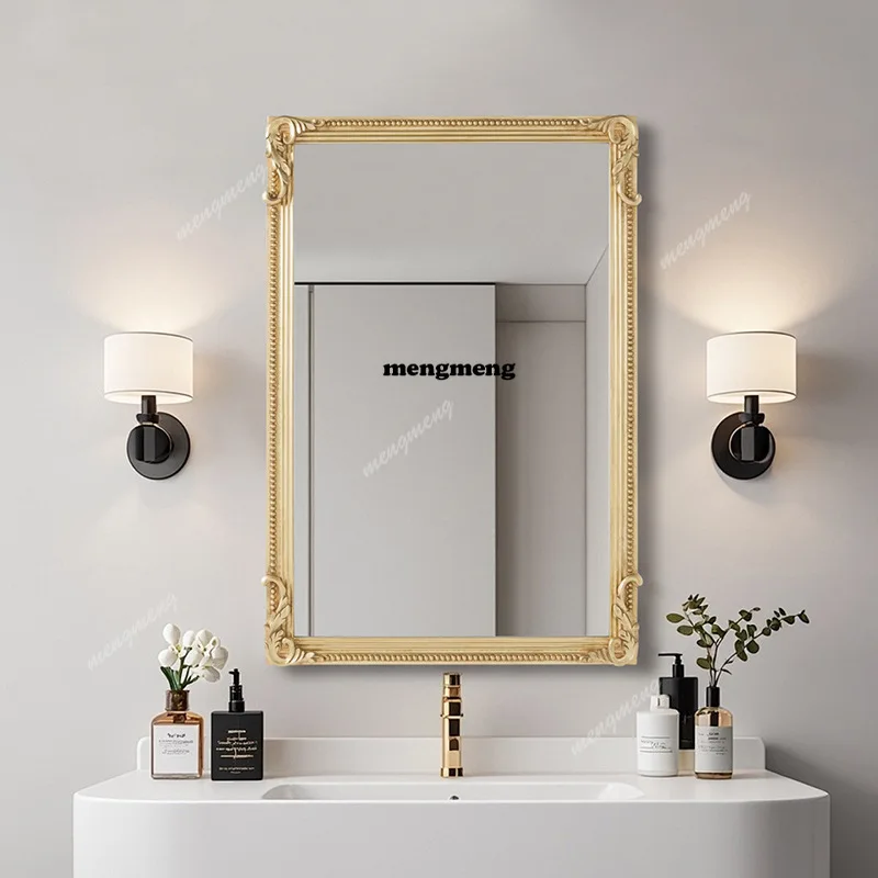 

European light luxury retro bathroom mirror household living room fireplace decorative mirror bedroom makeup mirror