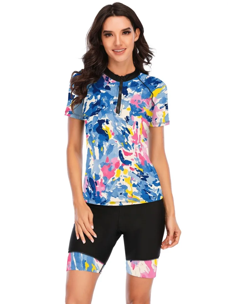 

2 Piece Sets New Sexy Swimsuit Women Summer Bathing Suit Bikini Set Short Sleeve Swimwear Women Beach Swimming Suit For Female