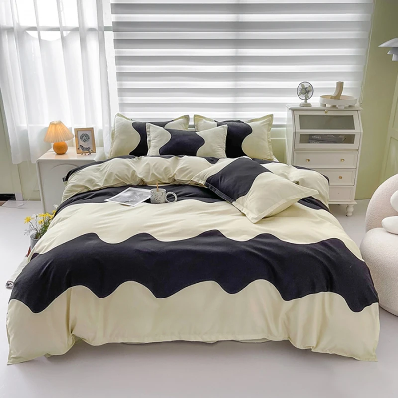 French Minimal print AB sides Bedding sets 3/4pcs sheets duvet cover set for single king queen size Polyester bed linen 230x250