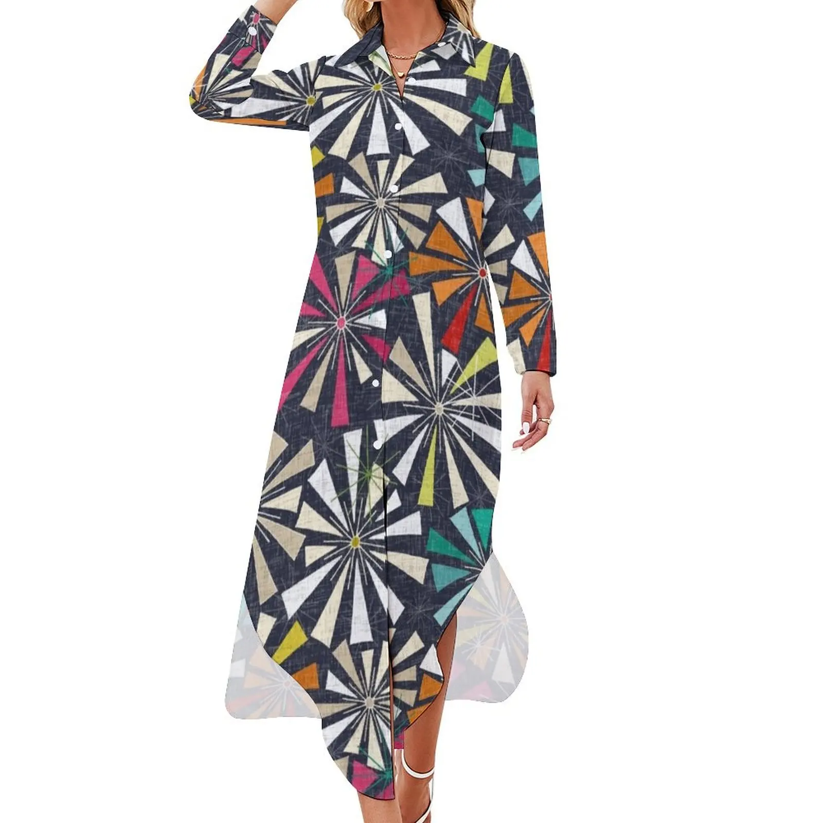 

fireworks cobalt Long Sleeved Shirt Dress party dress women elegant luxury Prom gown luxury dresses summer woman dress 2024