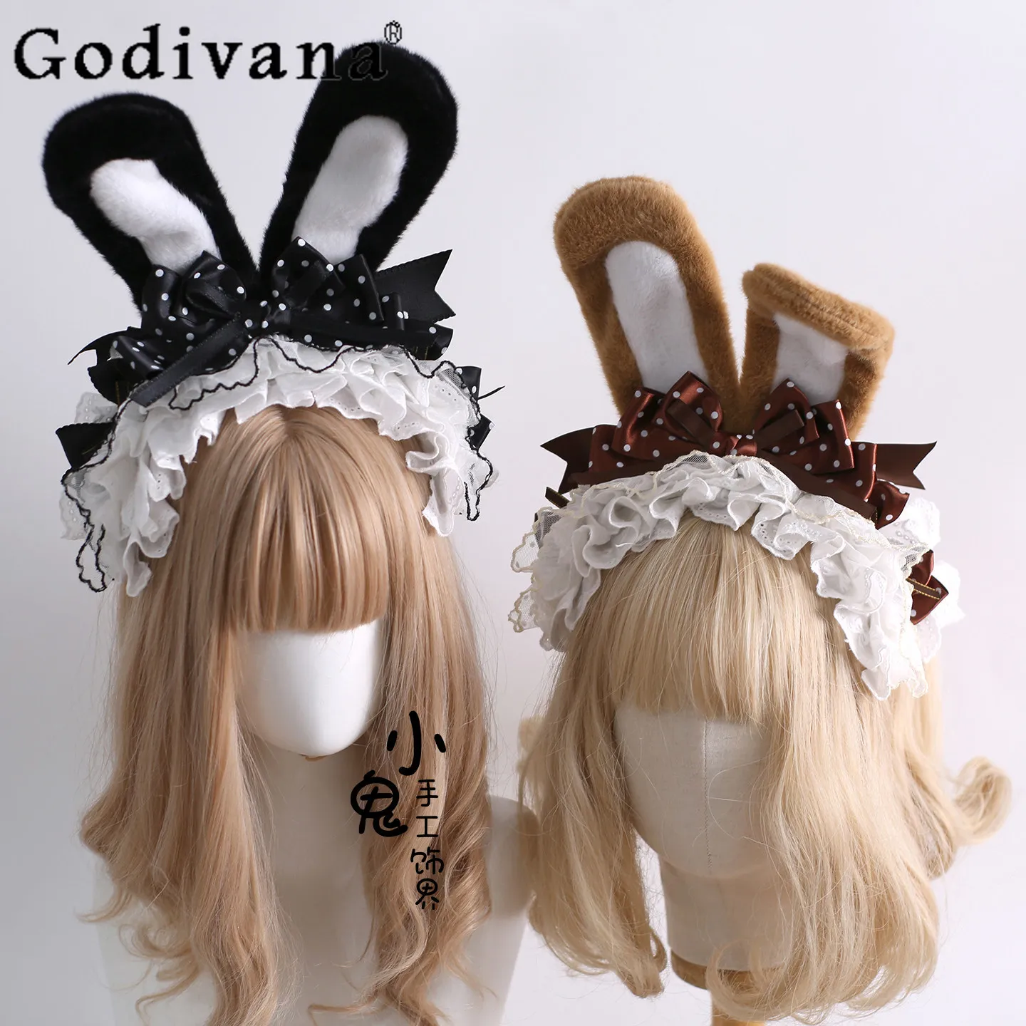 

Japanese Original Sweet Cute Girl Lolita Cute Bunny Ear Headband Polka Dot Bow KC Hair Clip