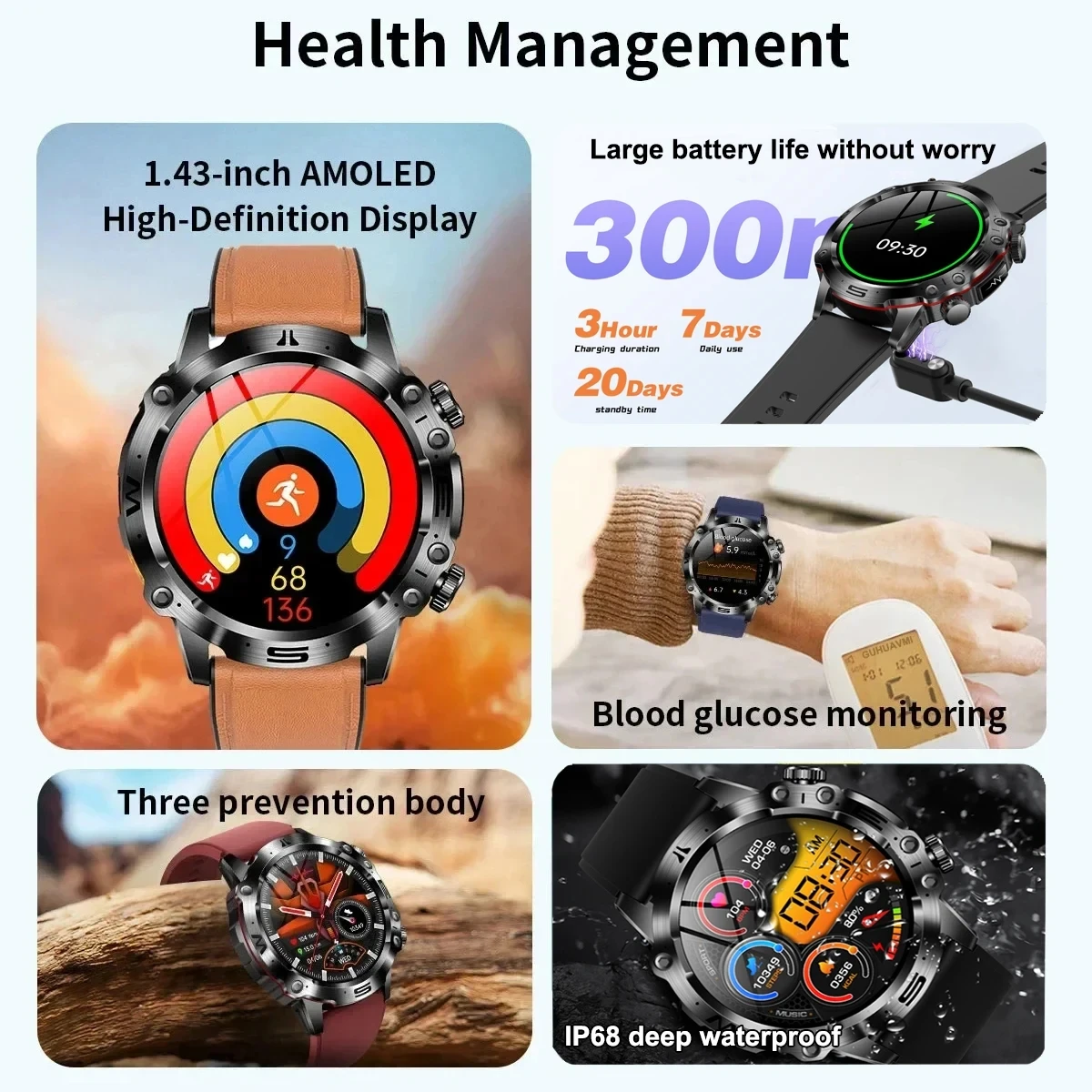 Reloj inteligente con diagnóstico médico AI 2024, llamada Bluetooth, azúcar en sangre, lípidos en sangre, Monitor de ácido úrico, HRV ECG, reloj