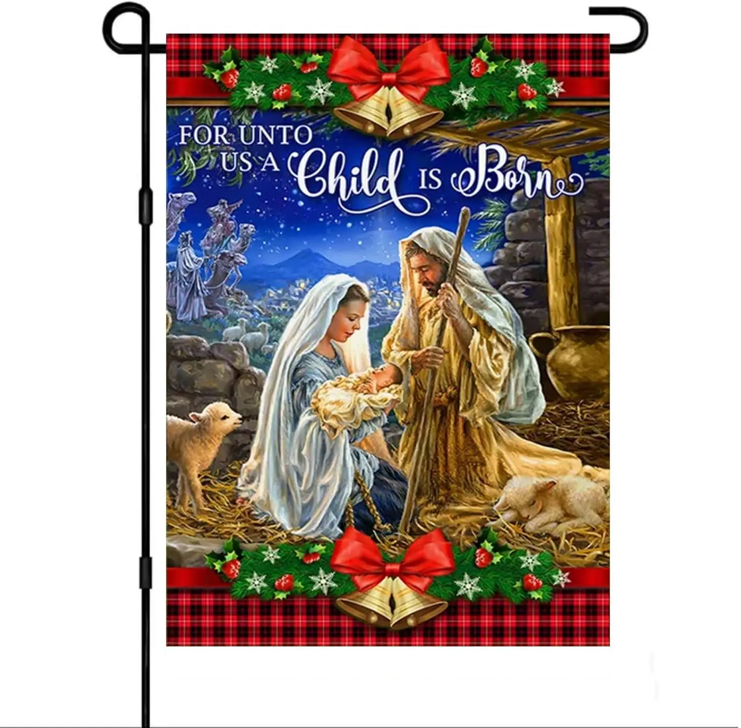 Christmas Garden Flag 12 X 18 Inch Double Sided Burlap, Christmas Jesus Was Born Winter Holiday Yard Outdoor Decorative Flag