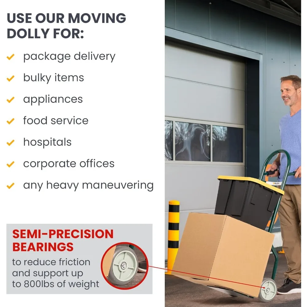 شاحنة يدوية شديدة التحمل بمقبض مزدوج - عربة دوللي فولاذية للتحريك - سعة 800 رطل 8 عجلات مطاطية #6