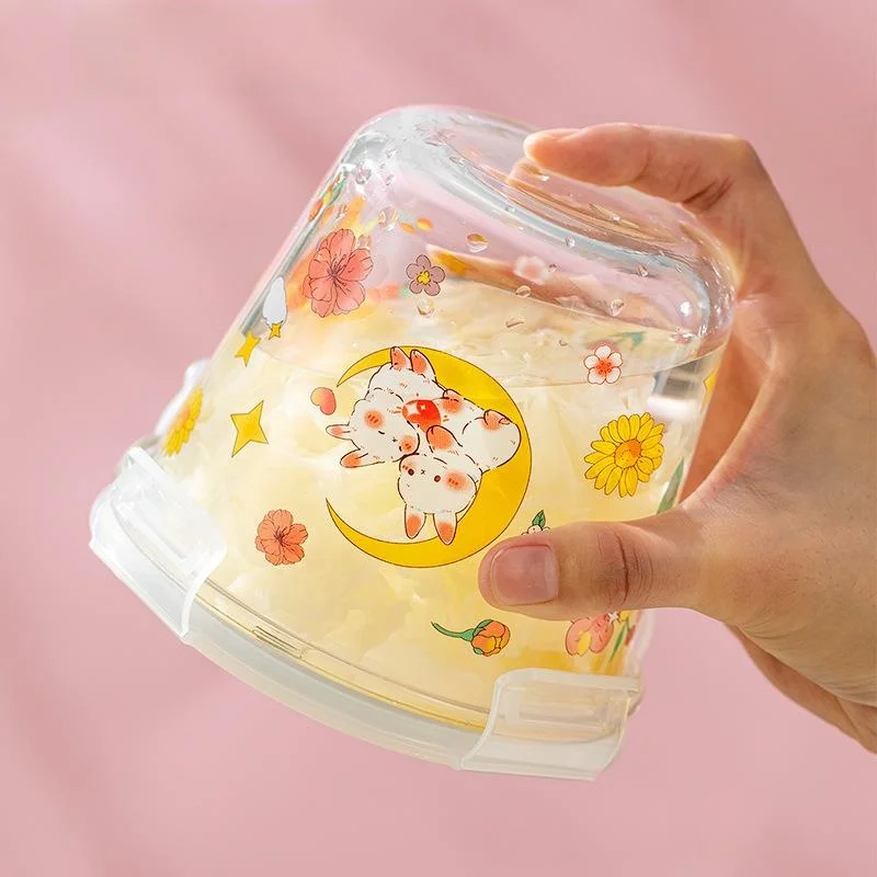Portable Glass Soup Bowl with Lid for Microwave Heating Lunch Box Sealable Freshness Preservation Container round Shape for C... view 4