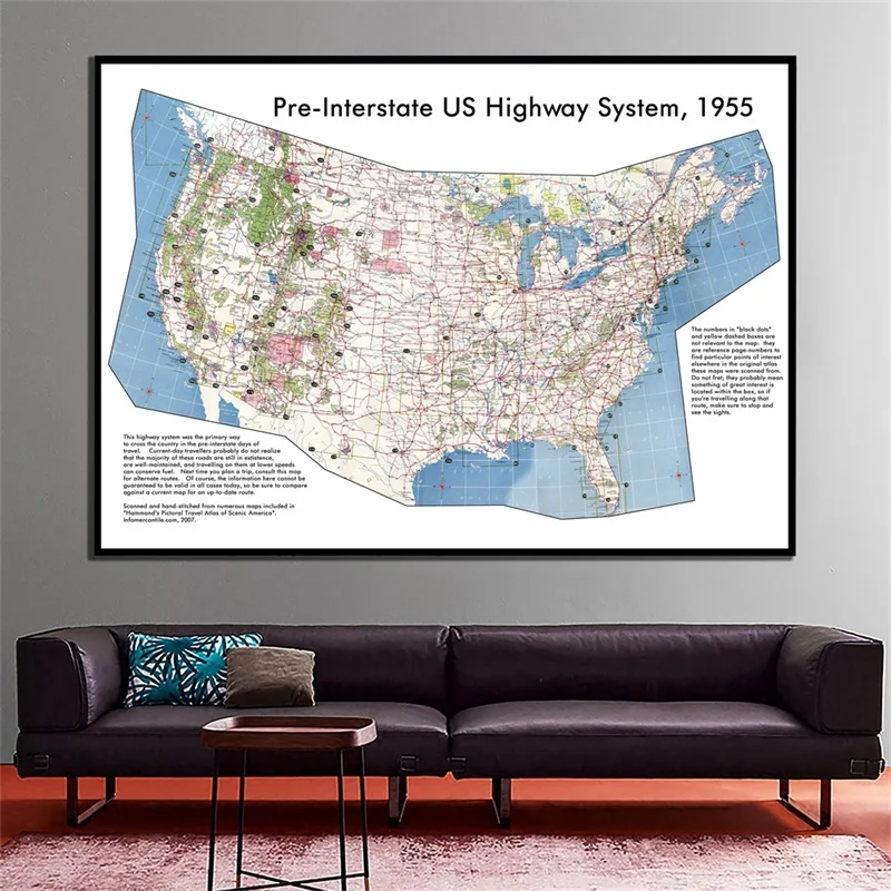 الولايات المتحدة خريطة العالم ملصق 59*42 سنتيمتر ما قبل تقاطع الولايات المتحدة نظام الطريق العالي 1955 خريطة العالم للثقافة لوازم السفر