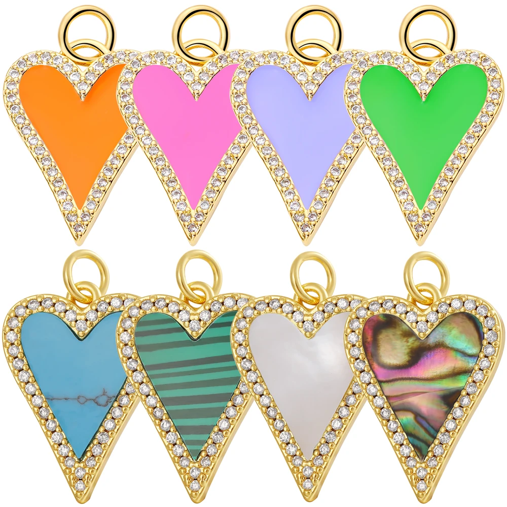 Juya Handmade Decorative Micro Pave Zircon 18K Gold Plated Pearl Shell Enamel Love Heart Charms For DIY Women's Jewlery Making