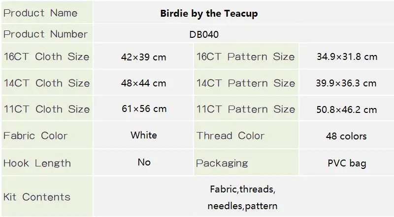 Joy Sunday Cross Stitch Kit Birdie By The Teacup HD Pattern Aida 16/14/11CT Counted Printed Canva DIY Hand Embroidery Kit New