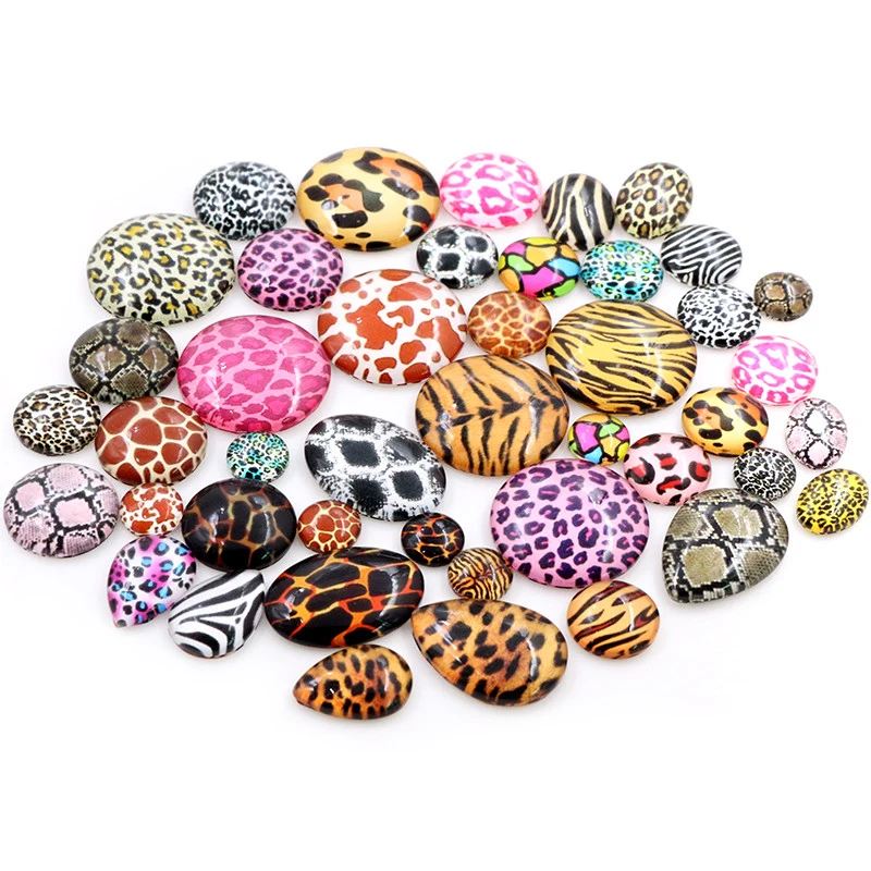 8mm-25mm Drop Oval Round Leopard print Mix Random Cabochons Fit Retro fashion Cabochon Base For Bracelet Ear Studs