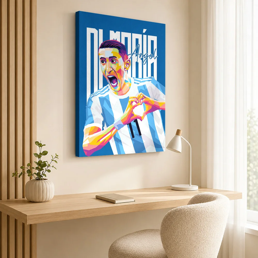 Di Maria Argentina Soccer Tribute Canvas Print Poster Modern Style Wall Art With Customized Photo For Home Gym Ideal Coach Gift