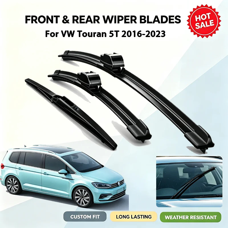 For VW Touran 5T 2016-2023 Car Front Rear Windshield Wiper Blades Set 28 Inch 16 Inch 14 Inch Durable Rubber All Weather Clear V