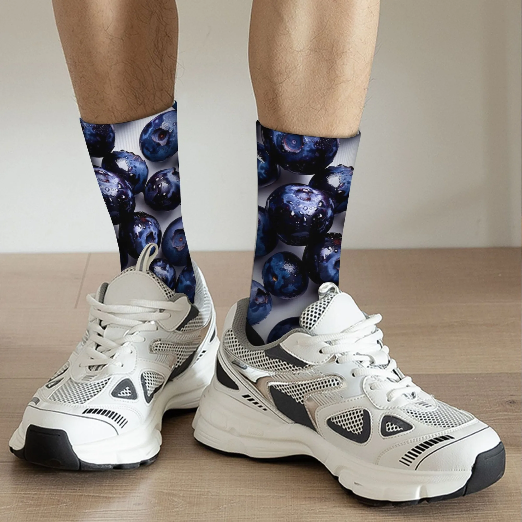 Fun Blueberry Socks for Food Lovers Cute Fruit Print Crew Socks Buttery Soft Everyday Socks Relaxing Home Socks