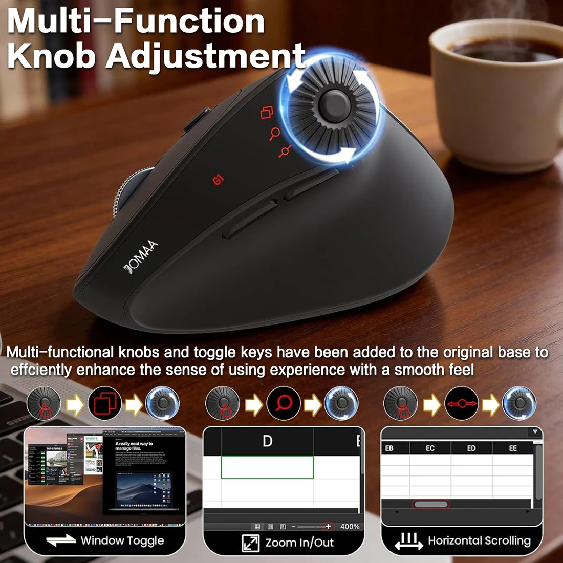 เมาส์แนวตั้งไร้สาย BT&2.4G ตาม - Vertical Mouse Dpi 4000 บทวิจารณ์และราคา