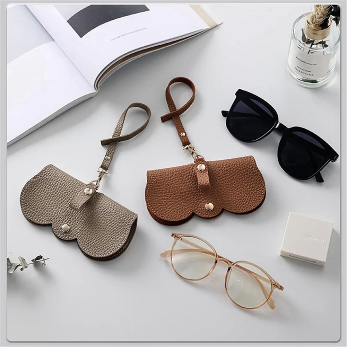 

ABQR 3Pcs Soft Leather Sunglasses Bag,Glasses Pouch Carrying Organizer Eyeglass Case with Wrist Strap Slim Sunglasses Pouch
