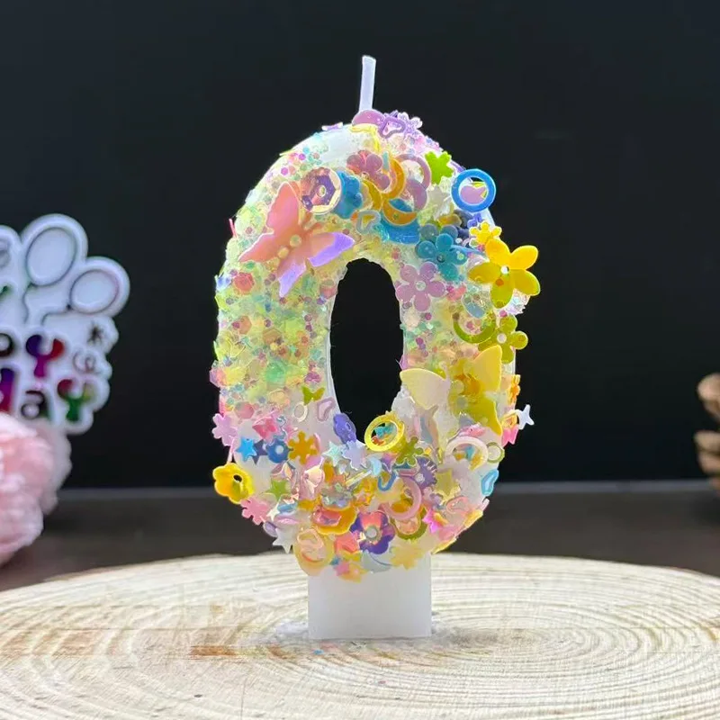 Colored butterfly and flower decorations for birthday number candles, birthday commemorative candles, and party small gifts