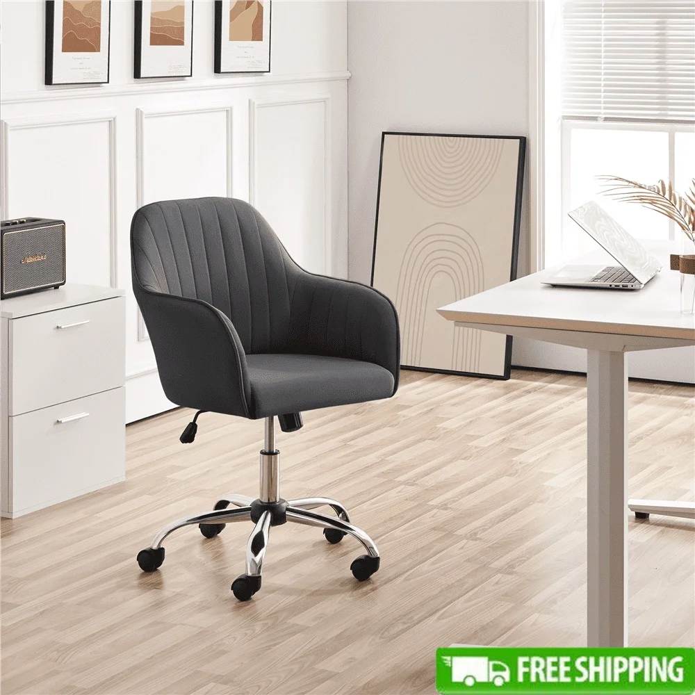 

Mid-Back Task Chair with Armrests Adjustable Height Swivel Office Chair Velvet Upholstered Comfortable Desk Chair Home Office