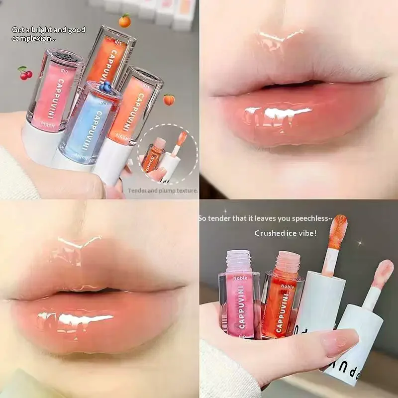Cappuvini Clear Grey Purple Lip Gloss Hydrating Drying Lips Mirror Lip Glaze Tint Plumper Moisturizing Crystal Lip Oil Makeup