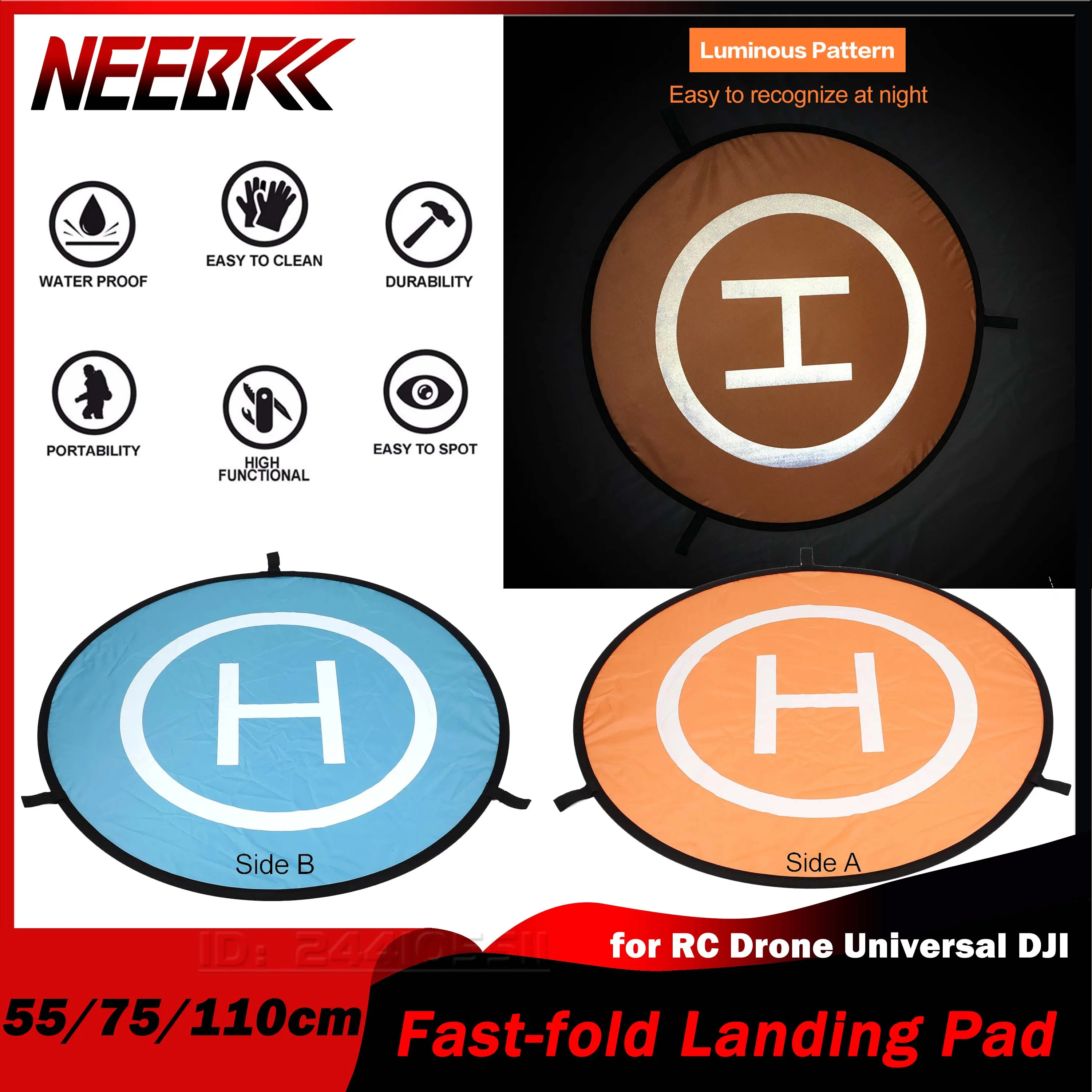 Drone Universal 55cm 75cm 110cm Foldable Fast-fold Luminous Landing Pad Mat for RC DJl Mini 4 Pro Mavic Spark Quadcopter Parking