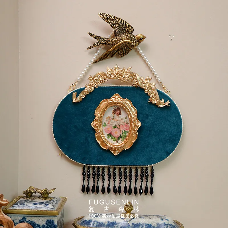 

Vintage European court relief, light luxury, handmade velvet photo frame, tassel picture frame, home ornament, decoration, carve