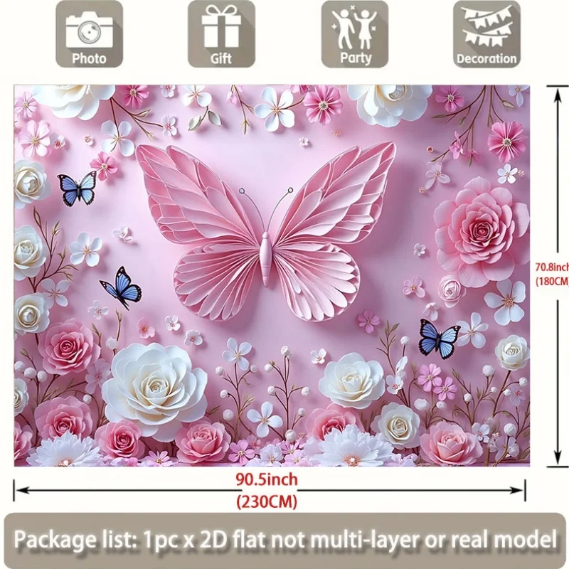 Romantic Floral Butterfly Tapestry Wall Hanging Pink Boho Nursery Room Decor Breathable Flower Art Polyester Wall Decor Backdrop
