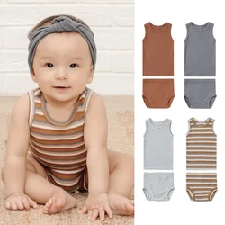 0-24M Newborn Kid Baby Boys Girls Clothes Set Summer Sleeveless Top Tank Shorts set Cute Striped Cotton 2pcs Outfits set