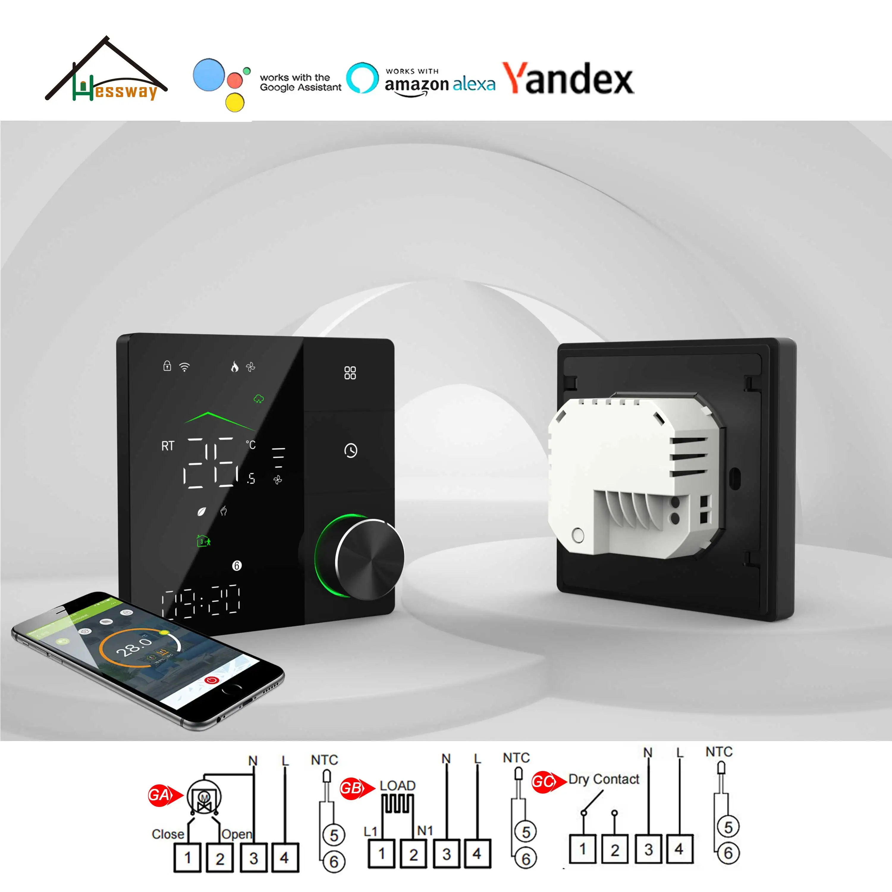 HESSWAY New Gorgeous Button Heating Thermostat With Modbus RTU/WIFI Smart LED Panel Working GA/GB/GC Floor Heating System