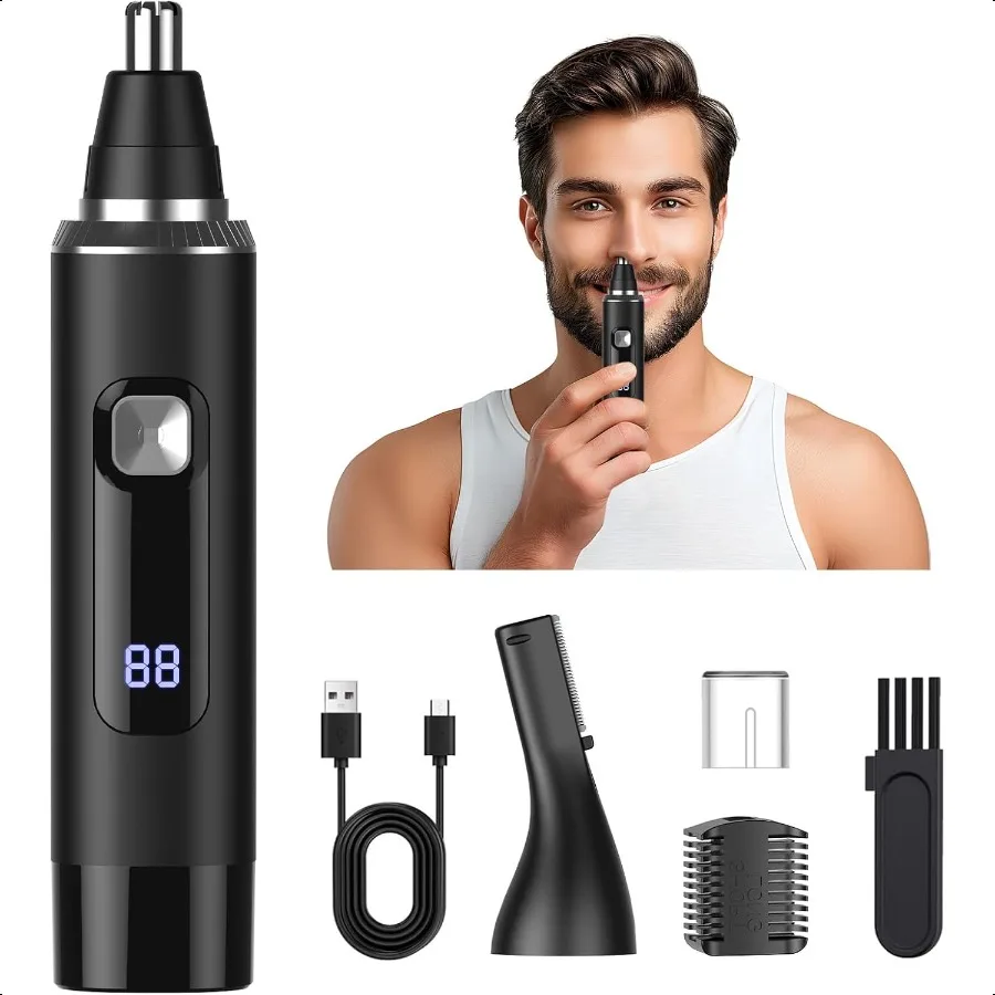 

LED Display Ear and Nose Hair Trimmer Clipper for Men Women2025 Rechargeable 2 in 1 Profional Painl Eyebrow Facial Hair Trimmer