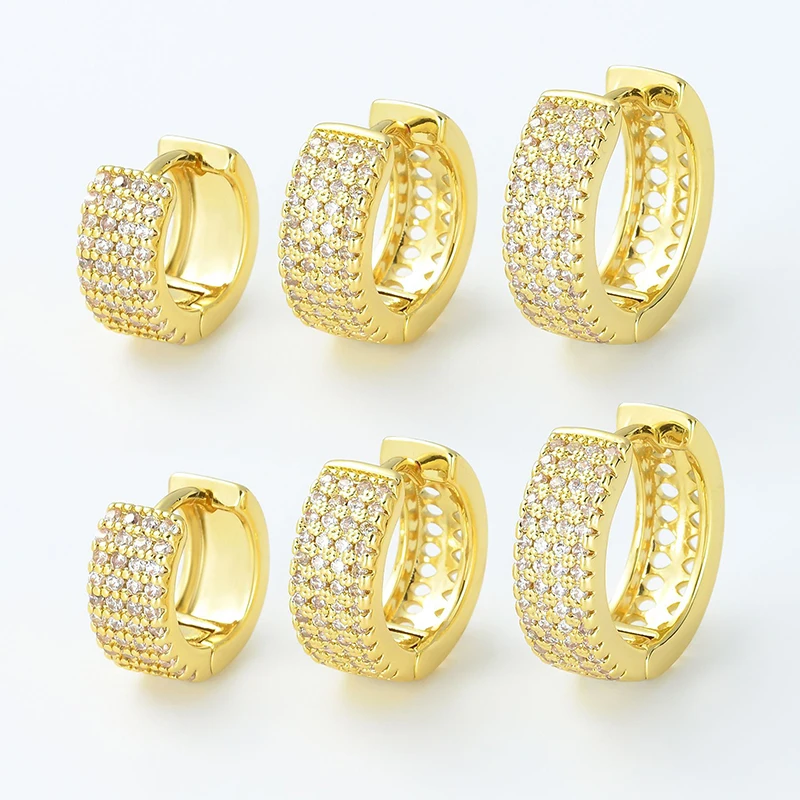 Gold and Silver Geometric Four Rows of Zircon Stones Hoop Earrings for Unisex Fashion Jewelry Minimalist Accessories