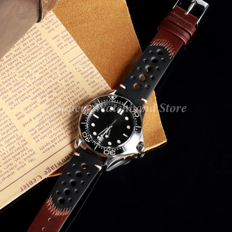 Новый дышащий кожаный ремешок для часов 20 мм, винтажный браслет из масляного воска для Seiko, ремешки для часов из воловьей кожи, аксессуары для браслетов