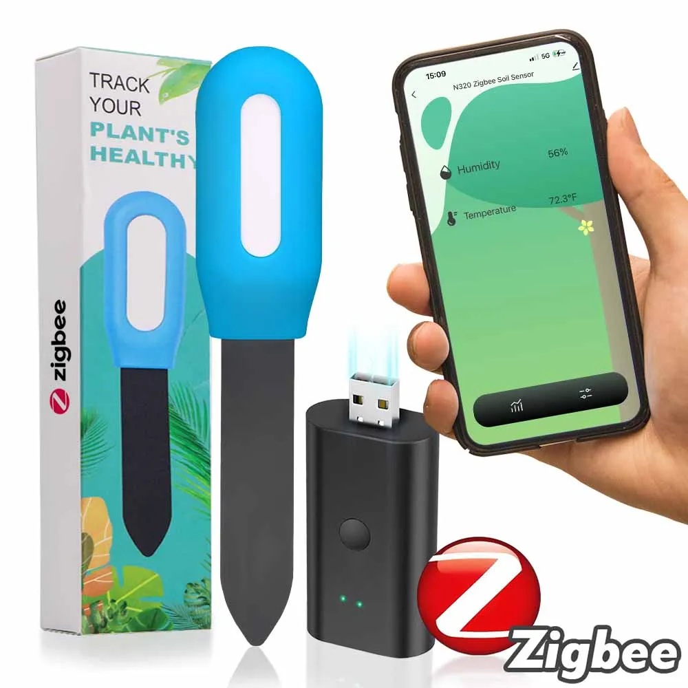 Zigbee Soil Sensor with Gateway Kit for Greenhouse Garden Lawns Plants Tester Real-Time Soil Moisture & Air Temperature Monitor