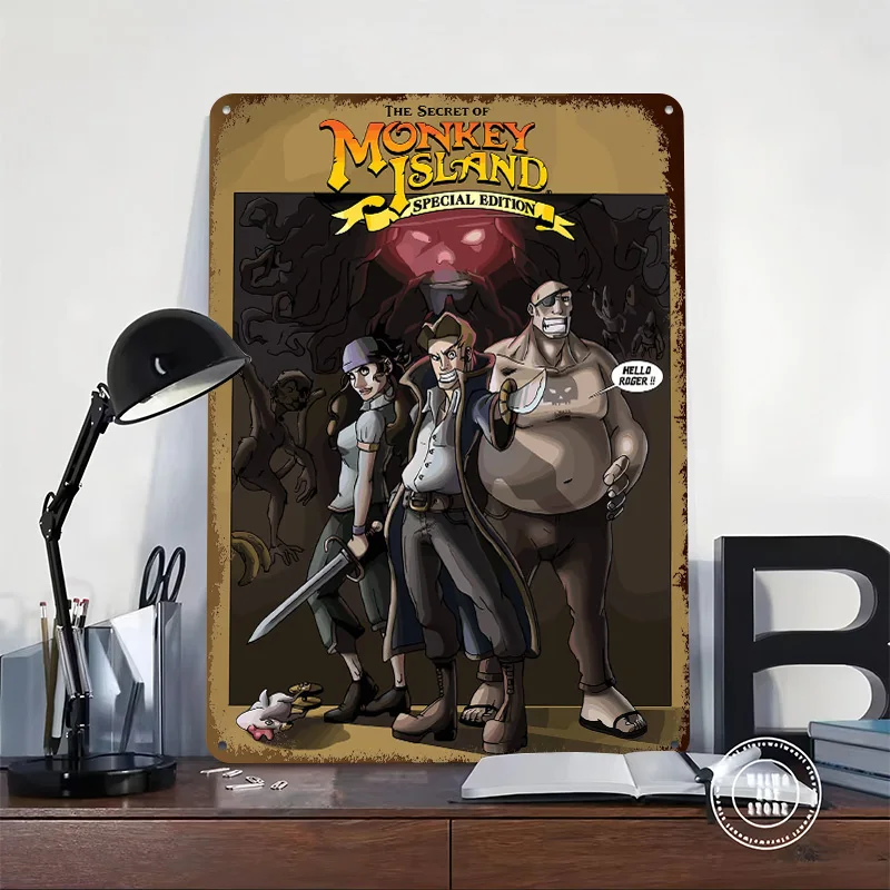 The Secret of Monkey Island Personalized 3D Textured Metal Poster Wall Art Tinplate Sign for Vintage Decor Room Home Decorations