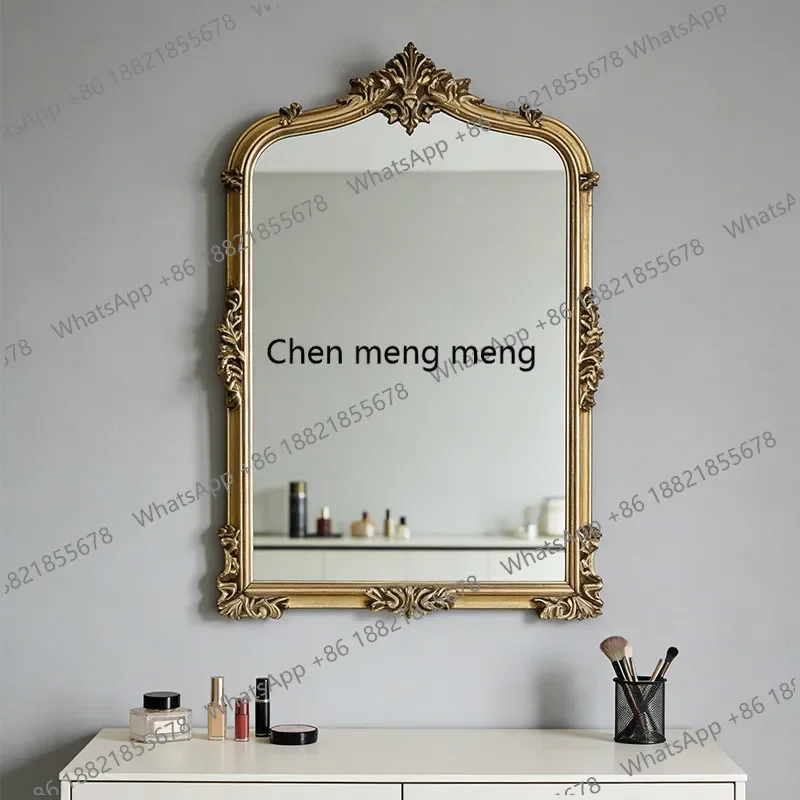 N138French retro makeup mirror, carved wall-mounted vanity mirror, household bedroom, bathroom, vanity mirror.