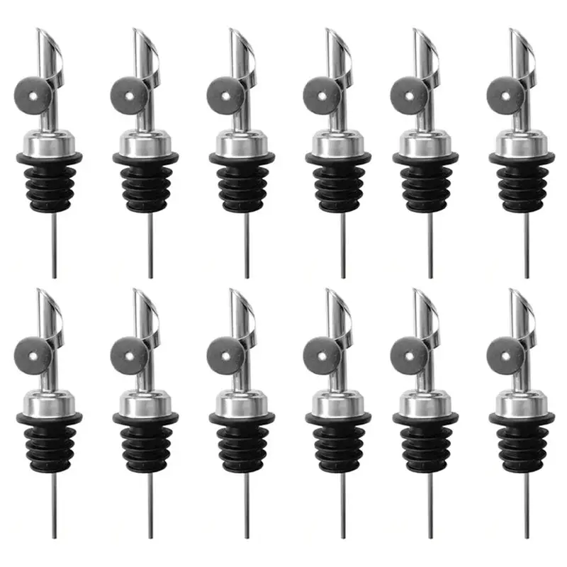 AFOURT-12PCS Edelstahl-Flaschenausgießer, automatisch klappbarer Olivenöl-Ausgießer für ca. 3/4 Zoll Flaschenöffnungen, silberfarben, einfach zu bedienen. – Detail 1