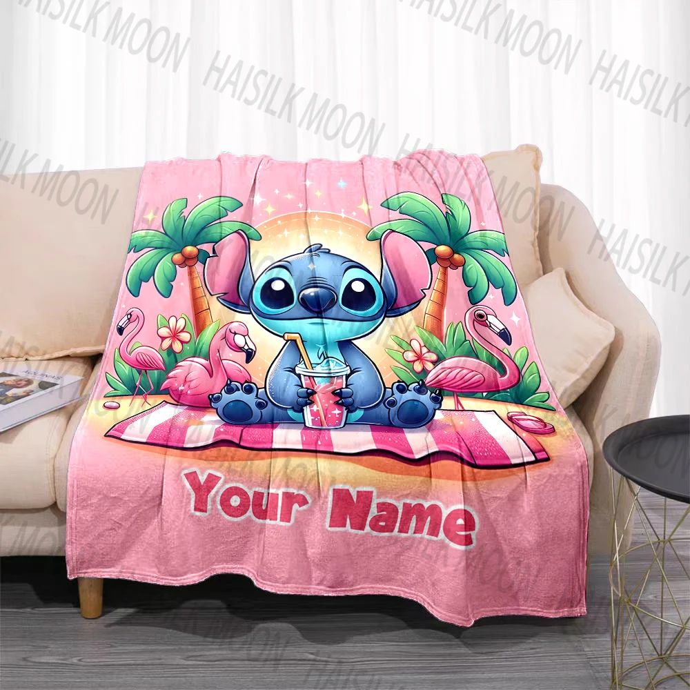 (Memo U Name) Disney Stitch Cartoon Printed Blanket Can Be Custom with Name Soft and Warm Suitable for Home Office Camping Car