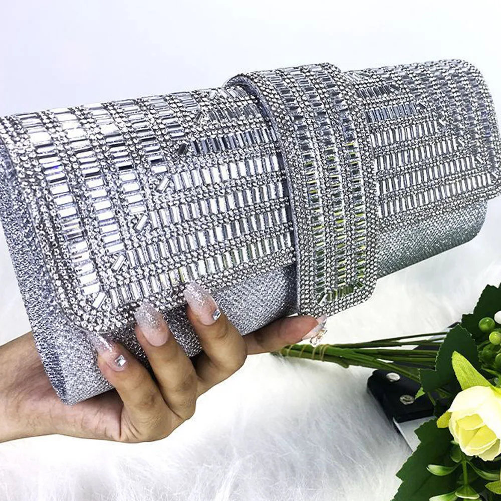 Glitter Silver Clutch Bag For Women Envelope Evening Bag  Elegant Long Purse Women Bags Wedding Party Handbag