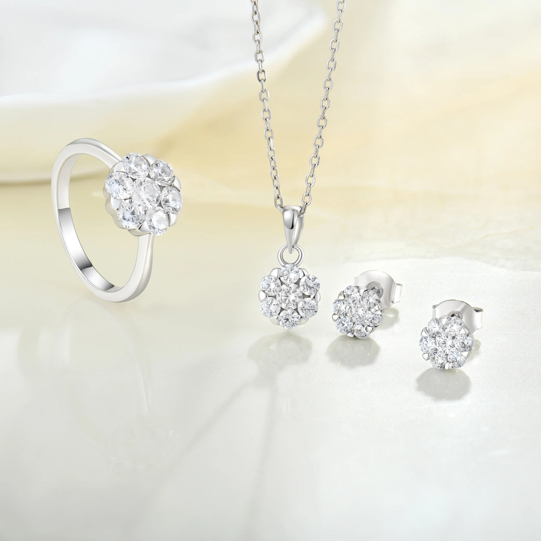 

Qingxin INS Hot Factory Wholesale Women Luxury 925 Silver Earrings Ring Necklaces Fine Cubic Zirconia Jewelry Set For Mom Gift