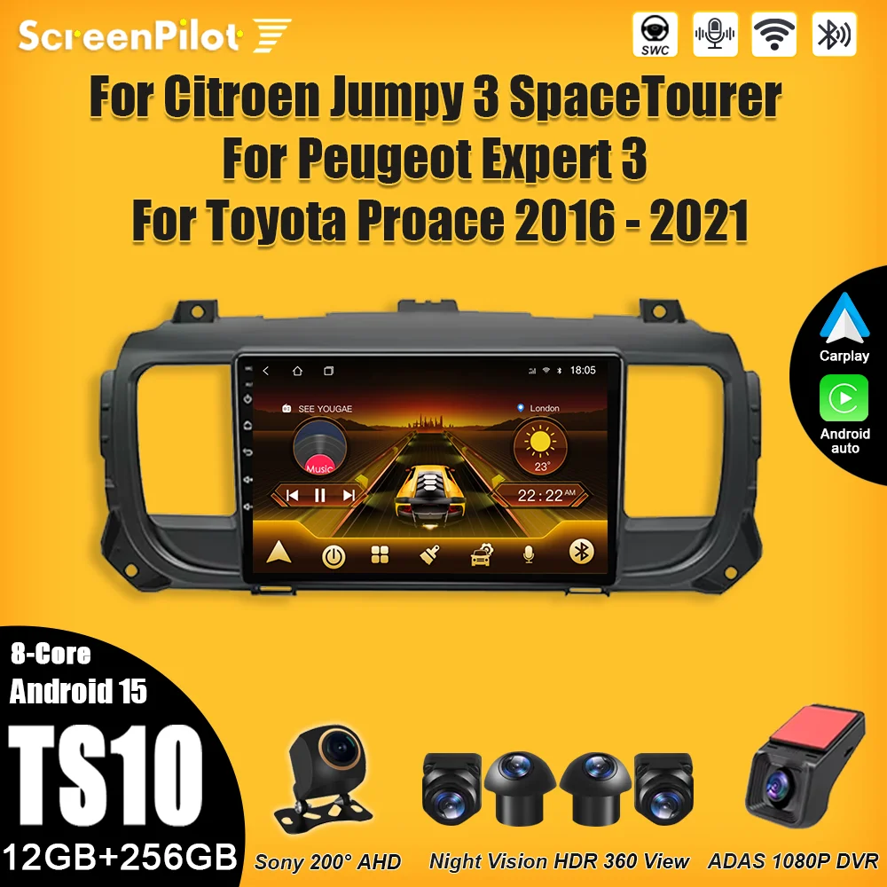 For Citroen Jumpy 3 SpaceTourer Peugeot Expert 3 Toyota Proace 2016 - 2021 Android 16 Car Radio Multimedia Video Player Carplay