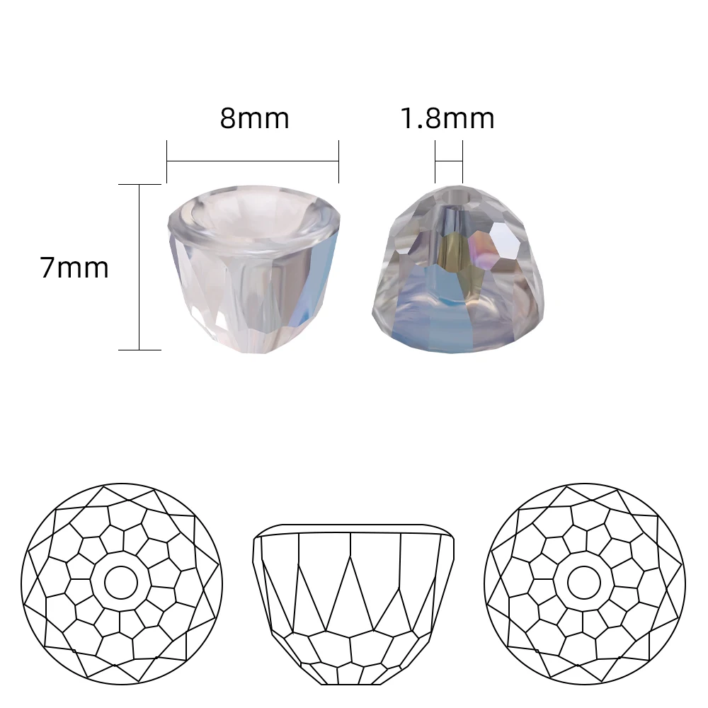 48Pcs 8mm Faceted Crystal Pendant Bell Shape Glass Loose Spacer Beads Crafts Meterial Jewelry Making Earing Supplier Accessories