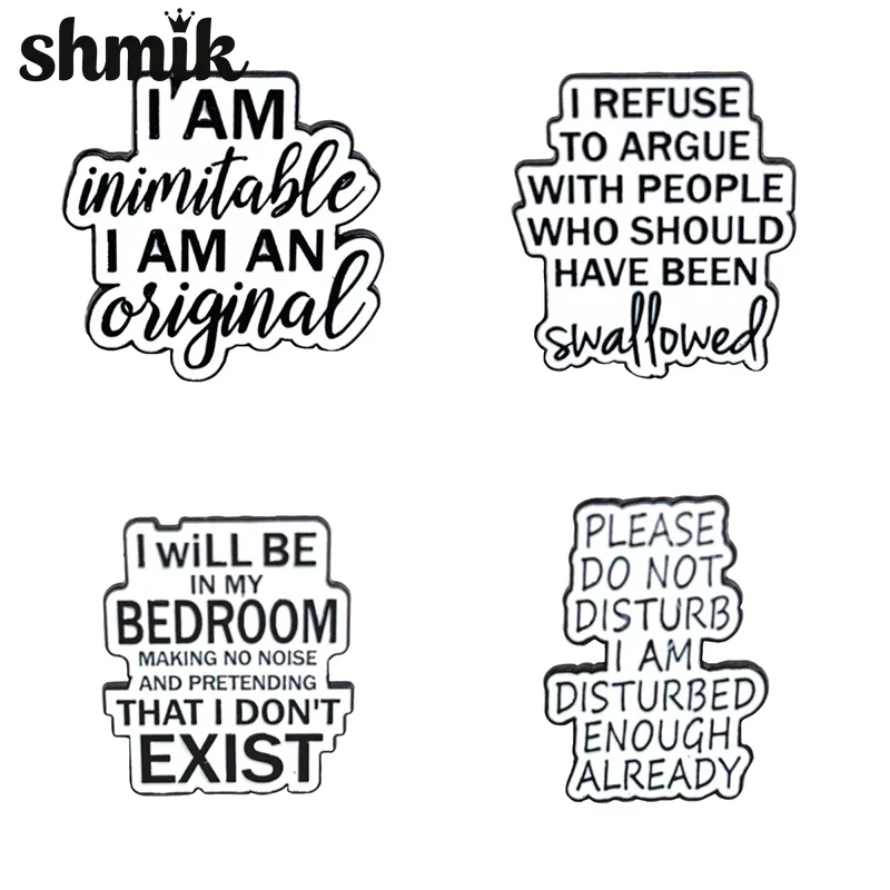 Funny Sassy Quote Enamel Pin Black White Text Phrase Lapel Pins, Aesthetic Humor Letter Badge for Backpack Hat Jacket Decor