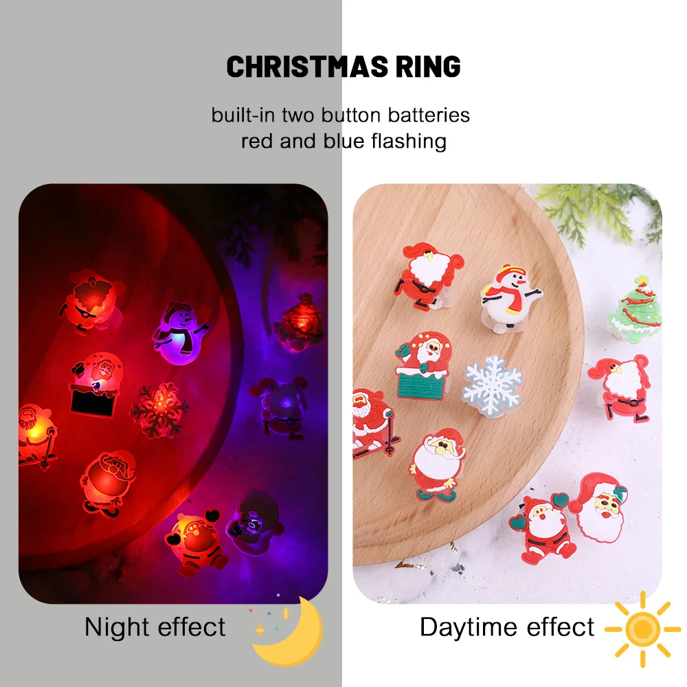 LED Glow Finger Rings Christmas Party Light Up Favors Flash Open Ring Rave Laser Lamp Birthday Gifts Kids Adult Santa Toys Decor