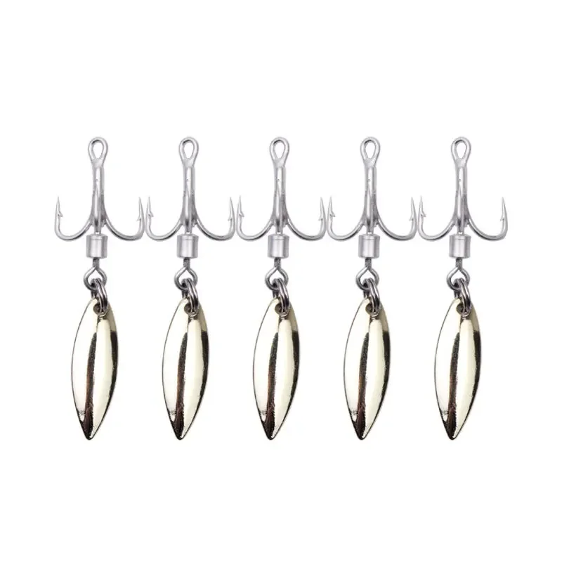 5pcs/lot Treble Fishing Hook With Gold Silver Spoon 6# 8# 3X Strong High Carbon Steel Fishhook Spinner Bait Hooks