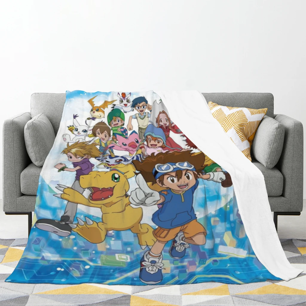 Digimon Medium Blanket Soft comforter sets throw for Couch Warm Flannel Blankets Bedroom Décor