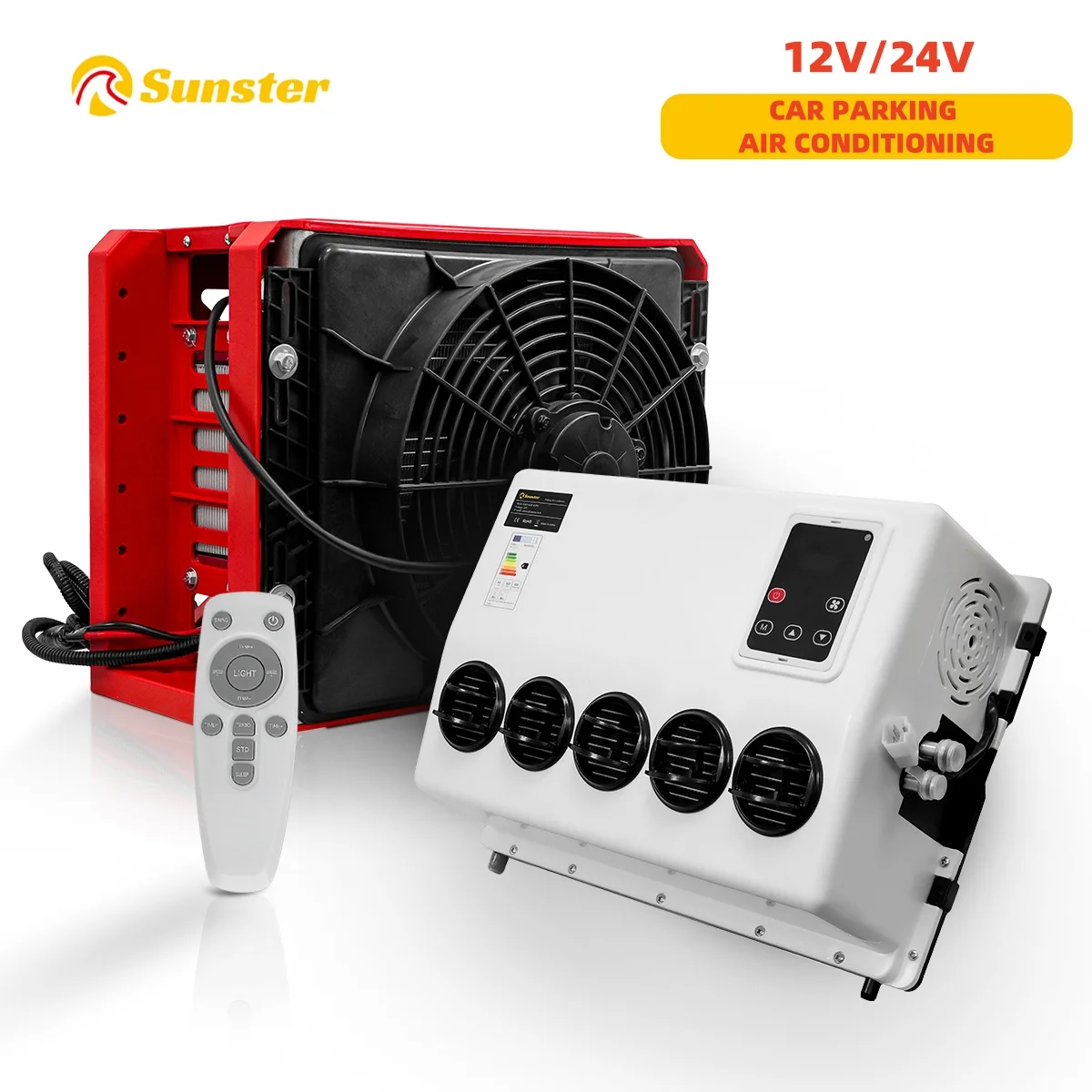 Sistemas eléctricos de aire acondicionado para camiones, 12V, 24V, 10000BTU, aire acondicionado para estacionamiento, Enfriador de estacionamiento dividido para RV, Camper, Van, cabina