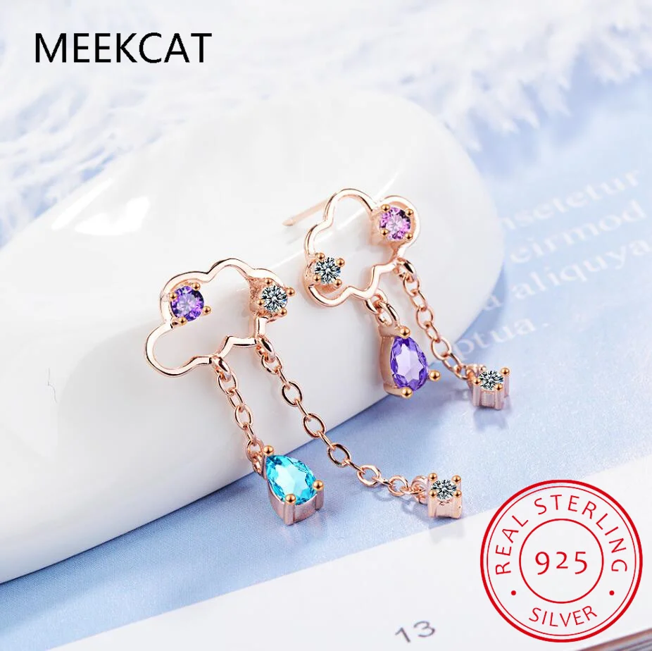 Natural Amethyst Blue Topaz Sapphire 925 Sterling Silver Clouds Water Drop Tassel Stud Earring Women Colorful Gemstone Jewelry - view 5
