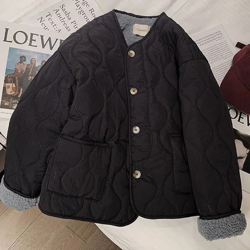 المرأة ربيع الخريف ملابس خارجية طالب نمط النسخة الكورية جديد وصول 2025 فرو الضأن اصطف سميكة الدافئة سترة قطن #2